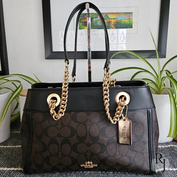 Coach F39711 Brooke Carryall Chain Shoulder Bag – Signature C Black/Brown - Picture 1 of 13
